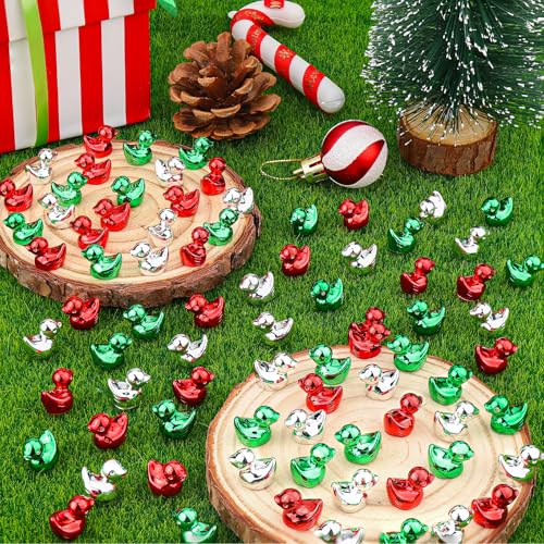 120Pcs Mini Duck Statue Golden Duck Figurines Micro Garden Landscape Dollhouse Cake Decoration Potted Plants DIY Craft Charms for Party Gift(Red Green Silver) - style: 120Pcs Ducks-Red Green Silver