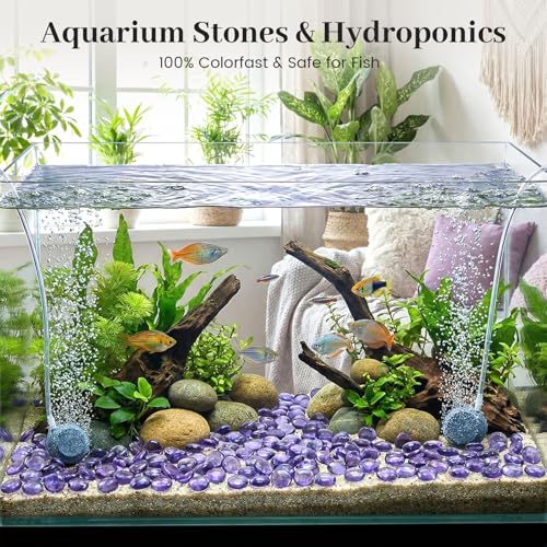 FUTUREPLUSX 1LB Purple Flat Glass Marbles, Purple Vase Filler, Glass Pebbles, Aquarium Rocks Fish Tank Beads for DIY Crafts Table Scatter Decor - color: Purple