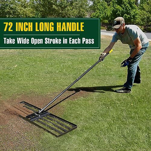 Jardineer 36 Inch Heavy Duty Lawn Leveling Rake, 72 Inch Long Handle Yard Leveler for Grass Soil, Ground Dirt Leveler Tool for Lawn, Garden, Golf Course Maintenance - style: 36inch Lawn Leveling Rake with 72 Inches Long Handle