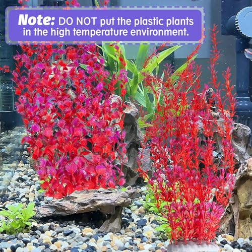 Hamiledyi Aquarium Plastic Plants Aquarium Decor Artificial Fish Tank Plants,Tall Fish Tank Decorations, Extra Large Aquarium Plant 23.6-inch Tall,2PCS（Red） - color: Red