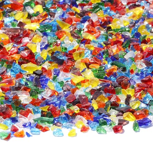 QYGL Crushed Glass for Resin Art, DIY Crafts, and Home Decor - 2.1LB Colorful Broken Glass Pieces 3-6mm, for Vase Fillers, Tabletop Fire Pit, and Aquarium Rocks - color: Colorful