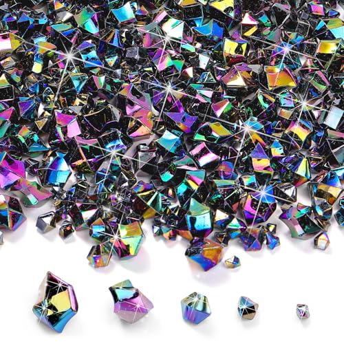 Syhood 570 Pcs 5 Sizes Iridescent Black Fake Crushed Ice Rocks Plastic Black Purple Acrylic Crystal Gems Diamonds Jewels Marble for Vase Fillers Decoration Wedding Table Scattering Halloween Decor - color: Iridescent Black