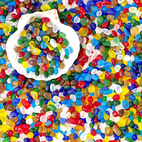 QEQEKAKA Colorful Sea Glass Stones for Crafts About 2.75LB (1180g/41.62oz Glass Pebbles Gemstones Bulk for Beaching Wedding DIY Decoration Aquarium Turtle Tank Vase Filler - color: Colorful, size: 2.75LB (1185g/41.79oz)