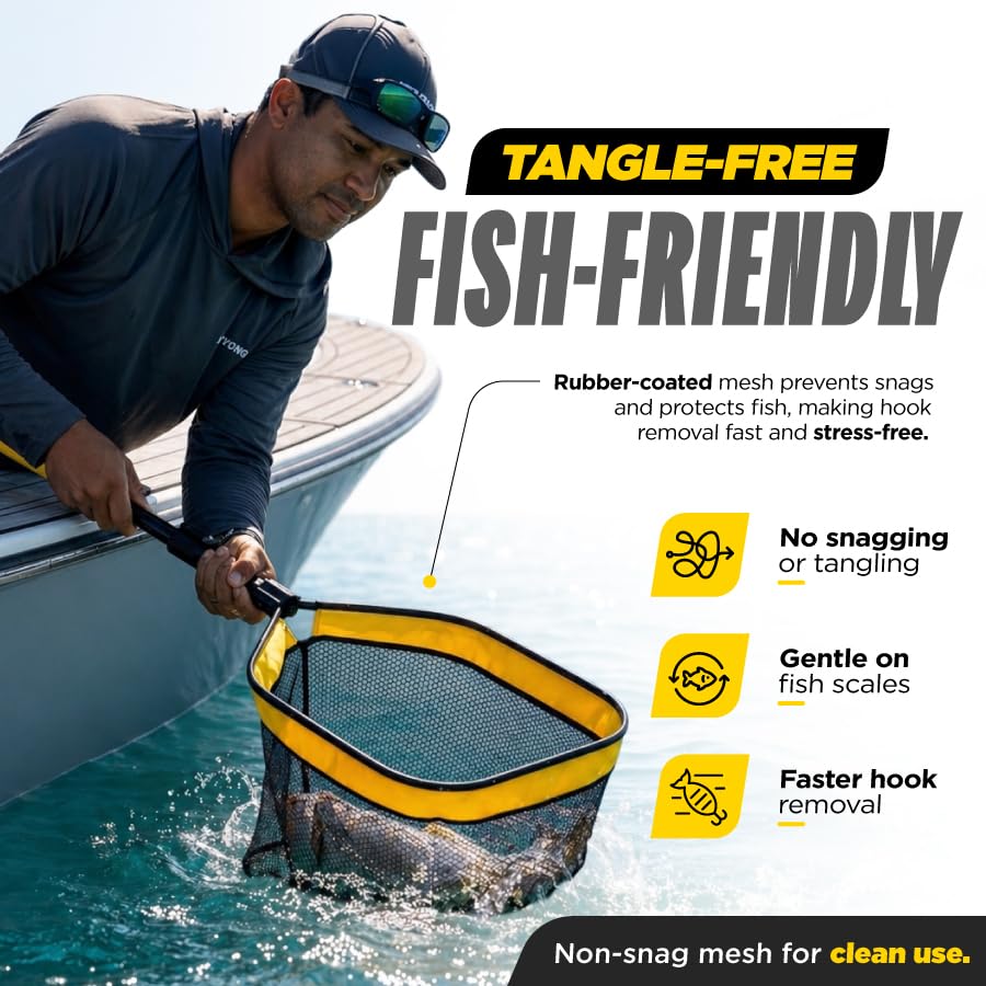 Beyond Braid Floating Fishing Net with Handle – Folding Fishing Net for Easy Storage – Telescopic Landing Net for Bass, Trout, Kayak & Boat Fishing – Durable, Lightweight & Fish Friendly