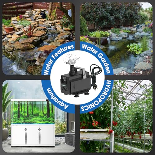 Submersible Water Pump 600GPH/35W Fountain Pumps with Flow Control, Pond Pump Submersible Outdoor with 10ft 3-Core Power cable for Hydroponics, Aquarium, Waterfall, Statuary, Water feature - size: 600GPH
