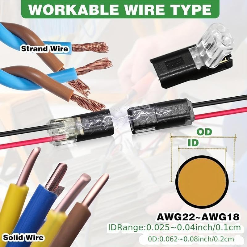 50PCS Double Wire Plug-in Connectors with Locking Buckle, Quick Clip Snap-On Fasteners for LED Strip Lights, DIY Wiring, Low Voltage Projects & Model Kits