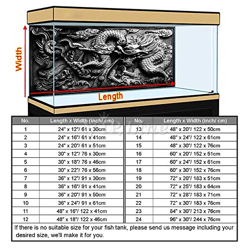 Dragon Relief Aquarium Background Poster PVC Fish Tank Decorations Landscape (60" x 20"/ 152 x 51cm) - size: 60" x 20"/ 152 x 51cm