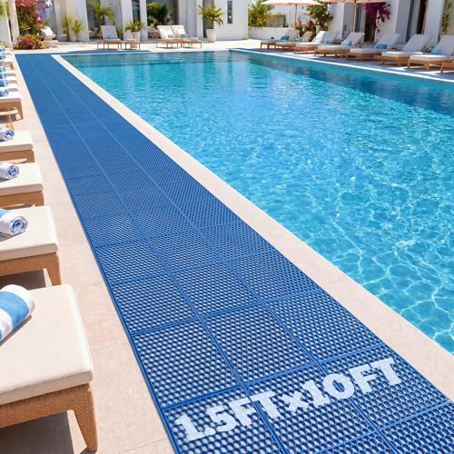 Tondiamo Pool Mat Non Slip Drainage Mats Swimming Pool Floor Deck Mats Rugs PVC Splash Mesh Hollow Doormat Roll for Outdoor Indoor Patio Restaurant Garage Kitchen Bathroom Safety(1.5 x 10 ft,Blue) - color: Blue, size: 120" x 18" (Rectangular)