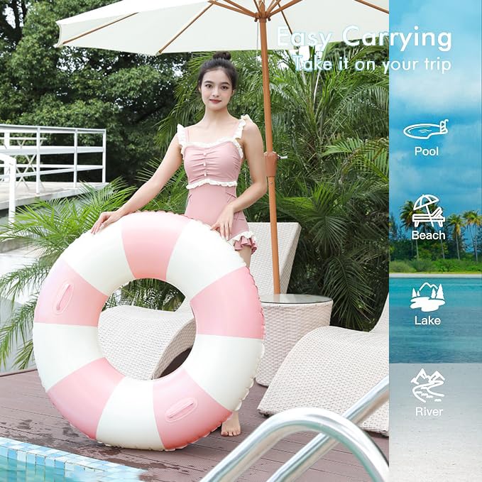 2 PCS Inflatable Pool Floats for Swimming Pool Party Lake Beach Adults - Floaties Pool Tubes Swim Rings Tubes Floaties for Beach Pool Party Decorations - color: Pink, size: 42"