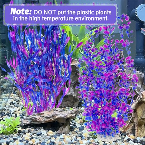 Hamiledyi Tall Aquarium Plants 23 Inches - Fish Tank Decorations, Artificial Green Water Plants Grass Cluster, Soft Plastic Fake Decor 2PCS（Purple Style C） - color: Purple（style C）
