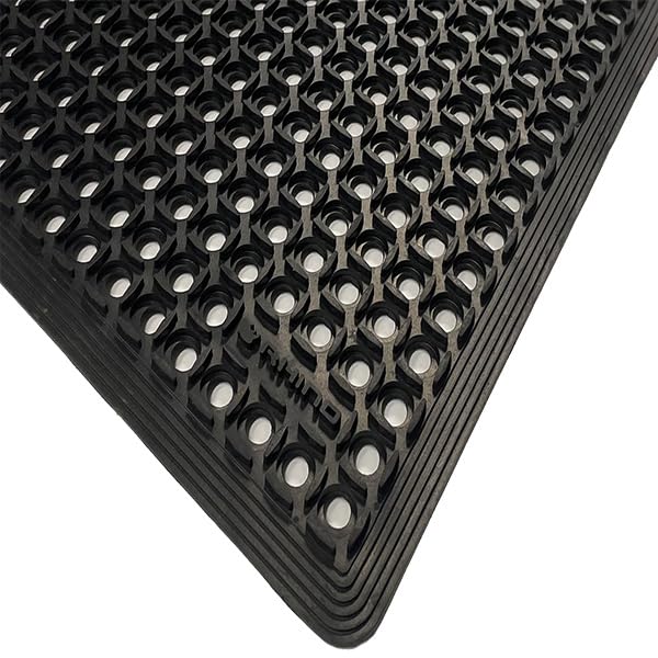 Rhino Mats, K-Series Comfort Tract Anti-Fatigue Drain-Thru Beveled Floor Mat, Drainage Non-Slip Grease-Resistance for Kitchen, Restaurant, Pool, Gym, Bar or Patio (Black, 3' x 15' x 0.5") - size: 3' x 15'