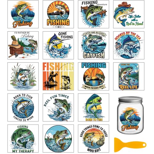 GLOBLELAND 18 Sheets Vintage Fishing Bass Rub on Transfers Sticker for Crafts 3.9x3.6inch Tuna UV DTF Cup Wraps Decals Stickers Marine Fish Transfer Decal for Glass Bottle Decors - style: Fishing Bass