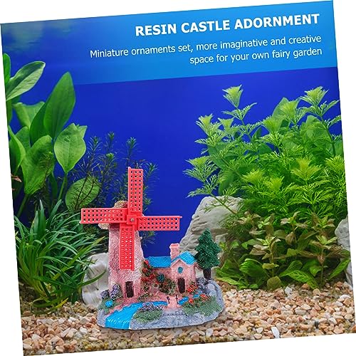 FOMIYES Fish Tank Windmill Ornament Home Decoration Fish Tank for Betta Fish Castle Aquarium Ornament Fish Hiding Cave Lizard Hideout Cinnamon Sticks Leopard Print Beard Resin, 12x7cm