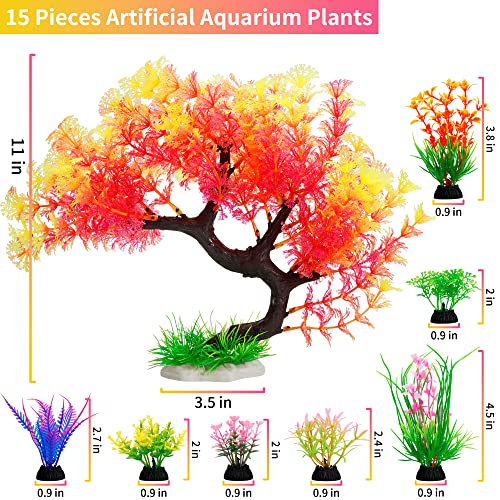 MyLifeUNIT Fish Tank Decorations, 15 Pack Artificial Aquarium Plants Tree Set for Fish Tank Decor (Pink Set) - color: Pink Set