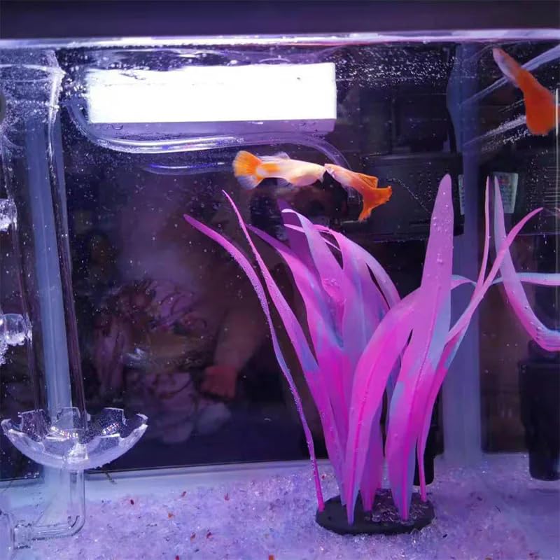2Pcs Soft Silicone Aquarium Plants Glowing Kelp Fish Tank Plants Decor Artificial Aquarium Plant Decoration Simulation Artificial Water Grass for Fish Tank,Pink,7inch - color: Pink, size: 7inch