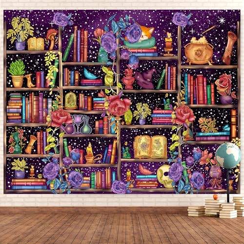 Medieval Bookshelf Backdrop 7x5 FT Bookcase Photography Background Bookshelf Library Backdrops Wall Hanging Dark Academia Photography Background Photo Studio Props - color: Purple, size: 7x5 FT