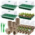 Hahood 4 Pack Seed Starter Tray Set Plants Growing Trays Peat Pots for Seedlings with Seed Starter Pots, Plastic Germination Tray, Plant Labels, Tool for Flower Vegetable Planting, Green - color: Green