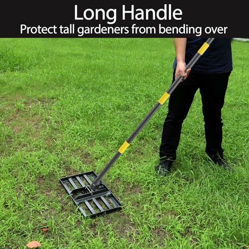 Lawn Leveling Rake, 17” x 10” Ground Plate Heavy Duty, Pull Behind Garden Landscape Grass Sand Dirt Yard Leveling Rake Levelawn Tool Steel Long Handle 60"