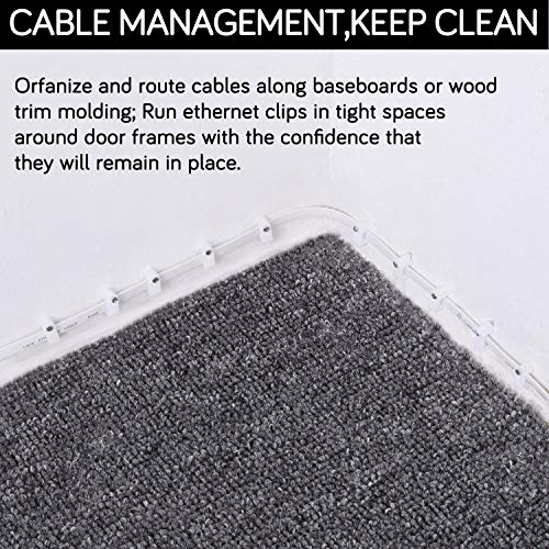 Cable Clips - CableGeeker 100 Pieces Ethernet Cable Clips with Nails 8mm Cord Holder for Cat6 Cat7 Flat Ethernet Cable (White) - style: Nail in Flat Cable Clips 100Pcs