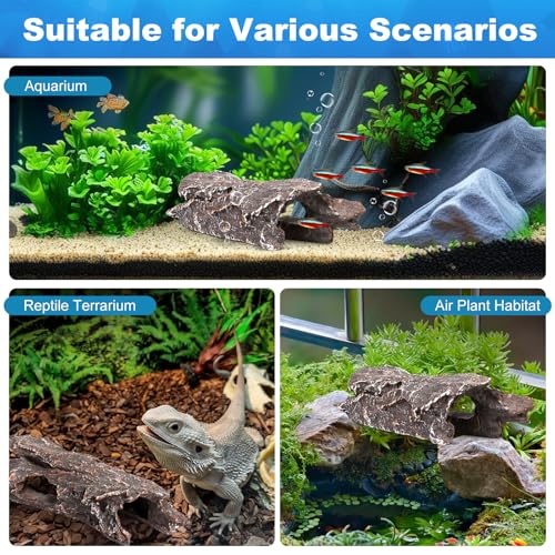 TRUVIC Fish Tank Decorations - Aquarium Cave Decor, Resin Hollow Tree Trunk Reptile Hide & Betta Log Hideout for 20 Gallon Tank, Fish Accessories Shelter Cave - color: Wood M