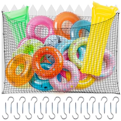 Aliceset 1/2/4 Pcs Pool Float Storage Net Bag Various Sizes Adjustable Swimming Pool Inflatable Toy Hanging Organizer Mesh Net Pouch Holder Reinforced Attaches to Poolside Fence - color: Black, size: 63 x 43"