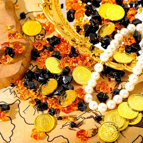 Syhood 570 Pcs 5 Sizes Orange and Black Fake Crushed Ice Rocks Acrylic Crystal Gems Plastic Diamonds Marble for Vase Fillers Decoration Wedding Table Scattering Room Halloween Decor - color: Orange and Black