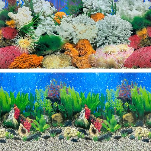 XCNO Aquatic Plant Aquarium Background Sticker Coral HD Fish Backgrounds for Aquariums Gravel Stone Fish Tank Wallpaper Decorations 2 Sided 12"x 25" - color: Coral, size: 11.6" x 25" In