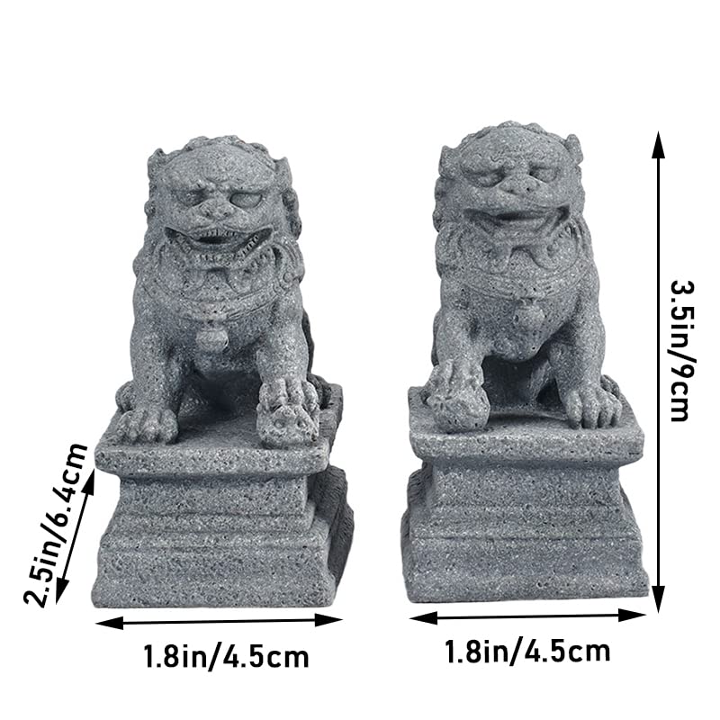 livelyfish Asian Fu Foo Dogs Statues A Pair of Two Guardian Lion Sandstone Figurine Pets Fish Tank Aquarium Landscape Ornaments Garden Feng Shui Decorations, M - size: Medium