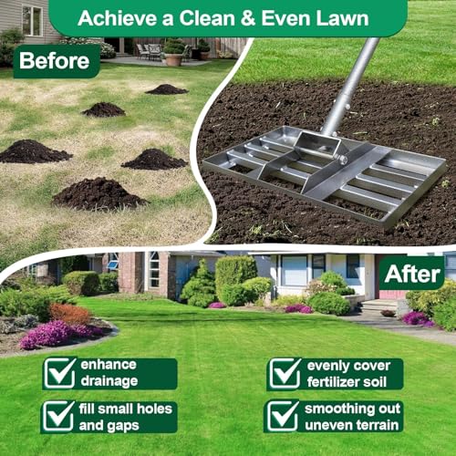 Lawn Leveling Rake, 30"x10" Heavy Duty Leveling Rake for Soil, Sand, Compost, Gravel, Steel Lawn Leveler with Adjustable Handle, Level Yard Tool for Backyard, Garden, Farm, Golf Course - style: 30*10 in