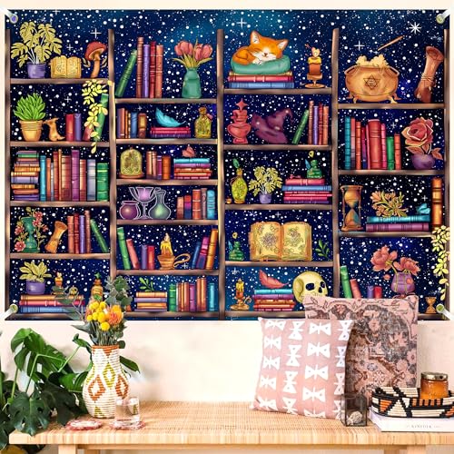 Medieval Bookshelf Backdrop 7x5 FT Bookcase Photography Background Bookshelf Library Backdrops Wall Hanging Dark Academia Photography Background Photo Studio Props - color: Blue, size: 7x5 FT