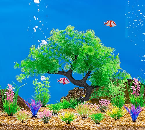 MyLifeUNIT Fish Tank Decorations, 15 Pack Artificial Aquarium Plants Tree Set for Fish Tank Decor (Green Set) - color: Green Set