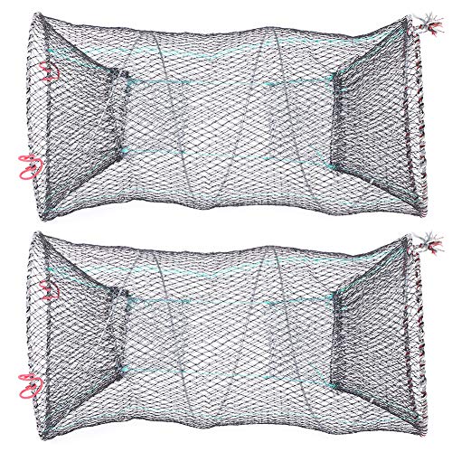 2pcs Cast Mesh Landing Bait Net, Foldable Fishing Trap Net, Lobster Shrimp Crab Trap Portable Folding Fishing Accessories for Crab Shrimp Minnow Crawfish Catfish, Foldable Fishing Trap Net, 2