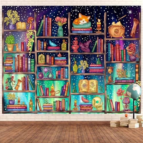 Medieval Bookshelf Backdrop 8x6 FT Bookcase Photography Background Bookshelf Library Backdrops Wall Hanging Dark Academia Photography Background Photo Studio Props - color: Green, size: 8x6 FT