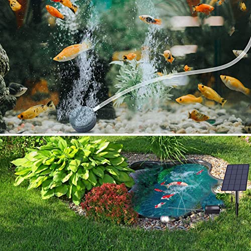 Solar Aquarium Oxygen Aerator Air Pump, Fishing Aerator with Pipe Air Bubble Stones for Garden Fish Tank Pool Pond