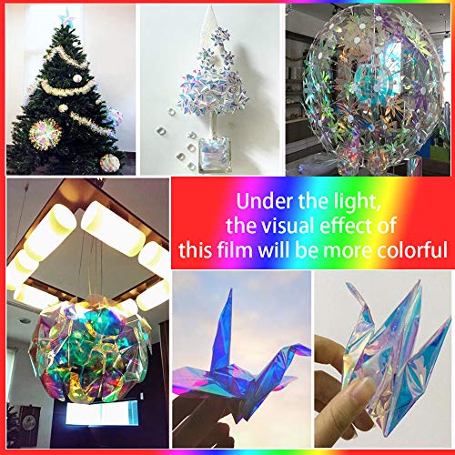 Holographic Decorative Iridescent Window Film Adhesive Glass Film Chameleon Rainbow Effect for Home Decal DIY Christmas Party Decoration, 17.7Inch x 10Feet, Cool Color - color: Cool Color, size: 17.7Inch x 10Feet