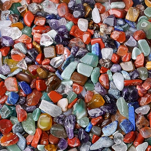 1lb 7 Chakra Crystal Aquarium Gravel Polished Tumbled Stones Irregular Shaped Crystal Chips Bulk Natural Gemstone Rocks Vase Filler Fish Tank Gravel Home Decoration (450 Gram) - color: Chakra, size: 1 Pound-（0.28"-0.35"）