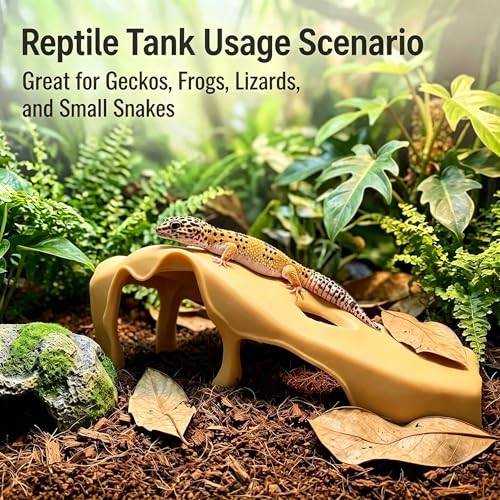 Aquarium & Terrarium Corner Cave Faux Mangrove Root Hideout for Fish, Shrimp, Geckos, Snakes, Natural-Look Reptile Tank Decor in Textured Root Style, Desert Tan, PLA Material, 7.5''x7.5''x4''