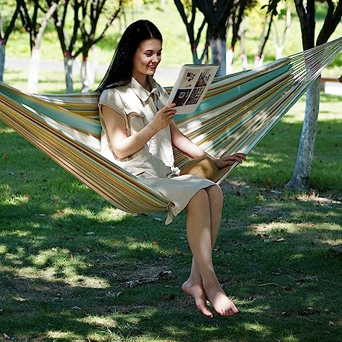 Brazilian Hammock with Tree Straps - Cotton Hammocks Portable Hammock with Carry Bag for Backyard, Porch, Outdoor and Indoor Use Yellow & Green - color: Yellow Green, size: X-Large