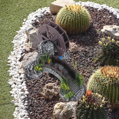 Yardwe Windmill Water Wheel Oxygen Pump 7.08X5.90X4.72In Mini Aquarium Decoration Resin Fish Tank Bridge Ornament for Indoor Outdoor Garden Pond