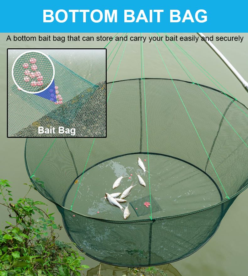 Foldable Fishing Net, Nylon Minnow Trap Crab Trap Crab Net, Drop Net for Pier Fishing, Drop Nets for Pulling Up Fish with Rope, Portable Bridge Fishing Nets for Minnows Crawfish Shrimp - size: 40inch