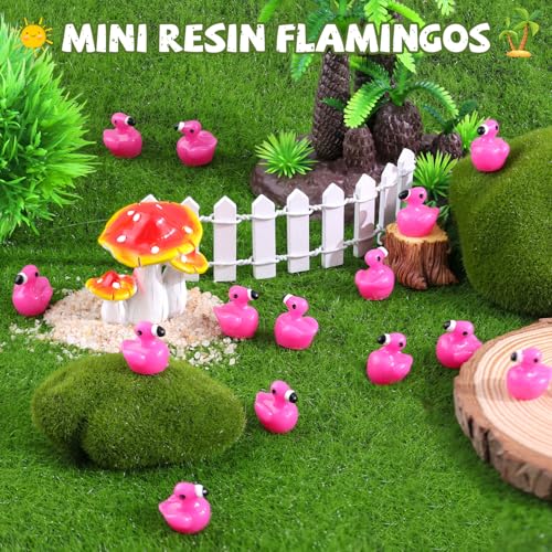 110PCS Mini Resin Animals Cute Rose Pink Tiny Flamingo Ducks, Miniature Figures to Hide, Small Animal Accessories Bulk for Topper Garden Dollhouse Landscape Aquarium Ornaments DIY Crafts & Decor - color: Mini Flamingos-110pcs