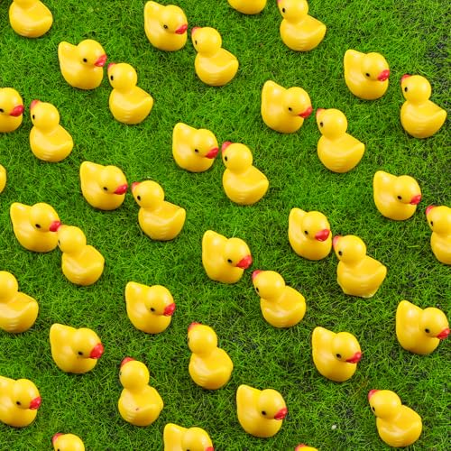 200PCS Mini Resin Animals Cute Yellow Tiny Ducks,Miniature Duck Figures to Hide,Little Animal Small Figurines Bulk for Topper Desk Garden Dollhouse Landscape Aquarium Ornaments DIY Crafts & Decor - color: Yellow Ducks-200pcs