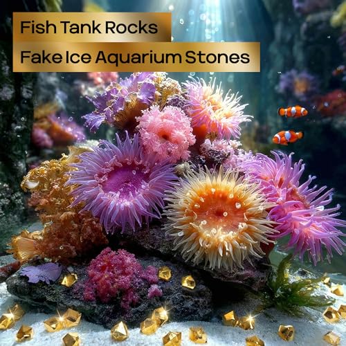 Gold Acrylic Ice Rocks - Golden Gemstones & Crystals Fake Diamonds - About 420 pcs - Vase Filler - Jewels for Crafts - Fish Tank Rocks - Sensory Bin Filler Gems for Crafting - Fake Ice Aquarium Stones - color: Golden Rocks