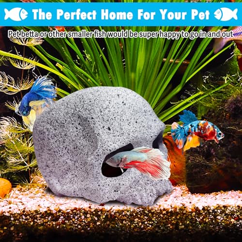 Tfwadmx Aquarium Skull Reptile House Decor Ceramic Head Skeleton Decorations Cave Betta Toys Fish Hideout Stones House for Tank Landscape Decorative Hideout Cave Shelter Shrimp Cichlid Hiding Breeding