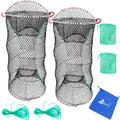 Drasry Crab Trap Bait Lobster Crawfish Shrimp Portable Folded Cast Net Magic Collapsible Fishing Traps Nets Accessories for Blue Crabs - color: Black, style: 2pcs 23.6 X 11.8in (0.39 Mesh)