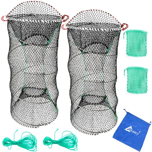 Drasry Crab Trap Bait Lobster Crawfish Shrimp Portable Folded Cast Net Magic Collapsible Fishing Traps Nets Accessories for Blue Crabs - color: Black, style: 2pcs 23.6 X 11.8in (0.39 Mesh)