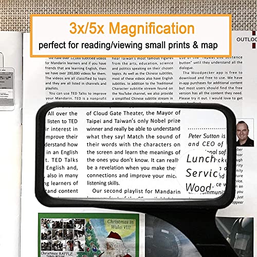 MAGDEPO 3X/5X Rectangular Large Handheld Magnifying Glass Bifocal Magnifier Acrylic Lens for Senior, Low Vision Reading Small Texts on Bottle, Labels, Menus, Hobbies