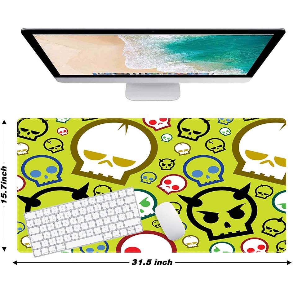 Personality Skull Head Customized Large Extended Gaming Mouse Pad with Stitched Edges and Non-Slip Rubber Base,Suitable for Office and Home Use,31.5x15.7 Inches - color: Personality Skull Head