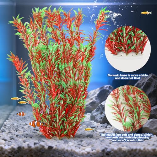 CousDUoBe 21 Inch Aquarium Plants Set Tall Fish Tank Plants – Realistic Artificial Fish Tank Decorations (1 Pcs Large Green Fish Tank Plants, 5 Pcs Small Plants) - color: Red-green