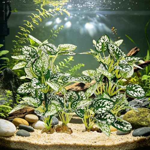 Silk Aquarium Plants (2-Pack), 9.8-inch Artificial Aquarium Silk Plants— Simulated Fish Habitat Decor, Safe Silk Plants for Aquariums Fish Fishbowl (White) - color: White&green